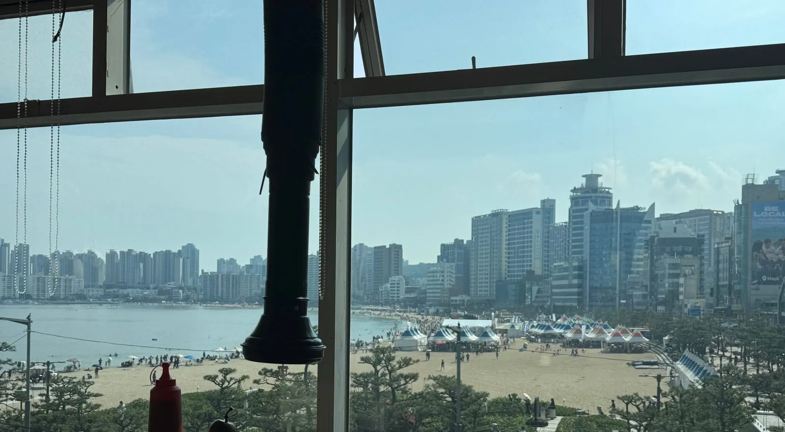 Gwangalli Beach and the sea seen from a window seat